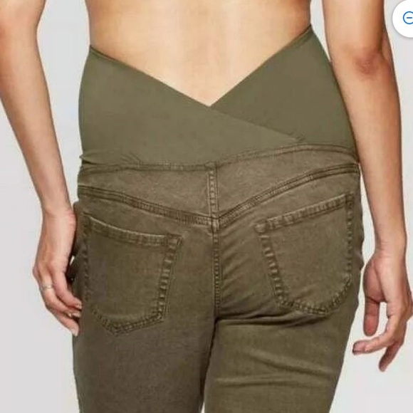 Maternity Isabel Maternity Olive Green Over Belly Straight Jeggings Pants - Picture 2 of 8